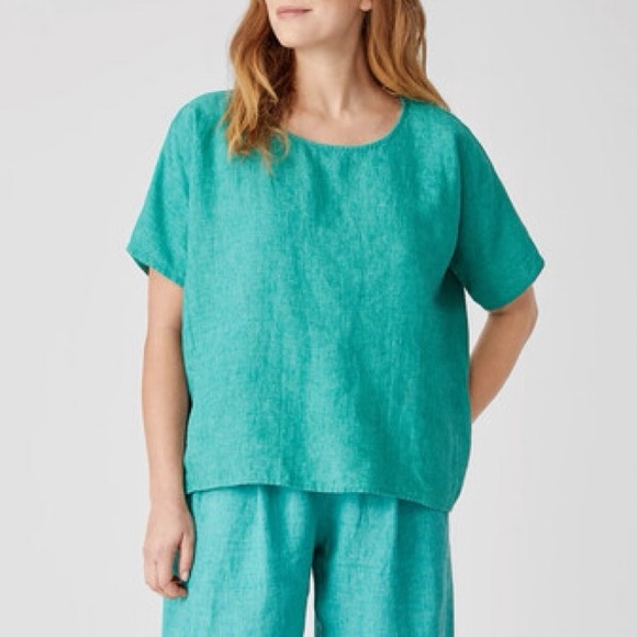 Eileen Fisher Tops - Eileen Fisher Delave Linen Top Large Green Boxy Relaxed Lagenlook Minimalist